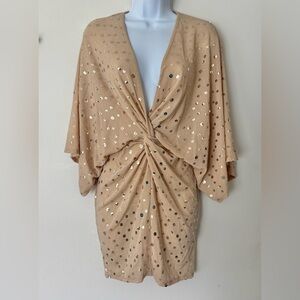 Flounce Glitter Twist Front Mini Dress In Gold Sequin